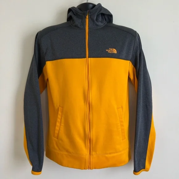 The North Face Fleece Jacket Mens Small Yellow Gray Full Zip Lightweight Outdoor